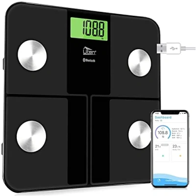 Image of Uten USB Rechargeable Body Fat Scales, Digital Weight Bathroom Bluetooth Scales with Composition Analyzer, Smart app for Weight, Fat, BMI, 28st/180kg/400lb