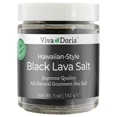 Image of Viva Doria Hawaiian Black Lava Sea Salt, Fine Grain, Glass Jar, 5 oz