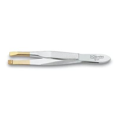 Image of 3 Claveles 12240 Straight Hair Tweezer, Gold Tip 8 cm