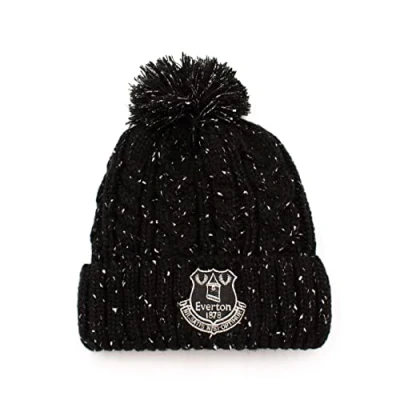 Image of Everton Official Sherpa Lined Speckled Bobble Hat Black