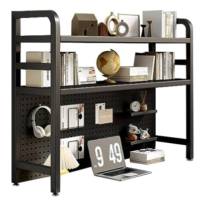 Image of FUYAO 2Tiers Wrought Iron Desktop Bookshelf, Multipurpose Bookcase Organizer For Computer Desk, Storage Display Rack Countertop Hutch Bookshelf