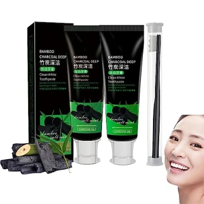 Image of Qosneoun Yanjiayi Bamboo Charcoal Deep Toothpaste, Clean White Activated Remove Tooth Stains Fresh Breath (2 Pcs)