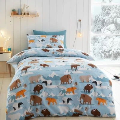 Image of Happy Linen Company Girls Boys Kids Ice Explorer Animals Blue Double 100% Brushed Cotton Reversible Soft Easy Care Bed Duvet Cover Quilt Bedding Set With Pillow Cases