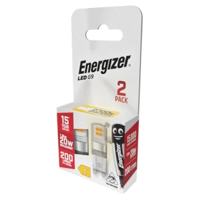 Image of Energizer G9 LED Light Bulb. 1.8W (20w Halogen Equivalent) 220 240V. 200 Lumens. Bi Pin Base Energy Saving. Warm White (2700k)
