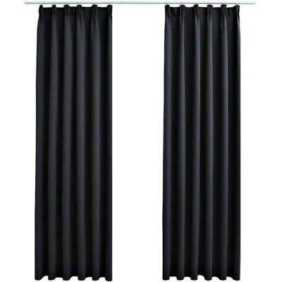 Image of vidaXL Blackout Curtains with Hooks 2 pcs Black 140x245 cm
