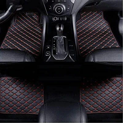 Image of Leather Car Floor Mats for BMW X3 2018 2023 (RHD), All weather Protection Non Slip Waterproof Luxury Auto Liner,black red