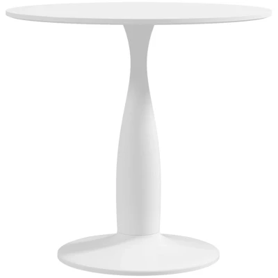 Image of HOMCOM Round Dining Table for 2, Modern Kitchen with Steel Base, Non slip Foot Pad Living Room, White