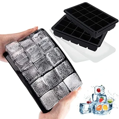 Image of LessMo 2 Pack Ice Cube Tray, Silicone Square Molds with Non Spill Lids, Space Saving and Stackable Cube, LFGB Certified BPA Free Best for Freezer, Baby Food, Water, Whiskey