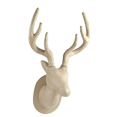 Image of Décopatch Ref NO032C Deer Head Trophy Papier Maché Object to Decorate 32 x 25 63cm with Papers &amp; PaperPatch Glue, Glitter, Paints