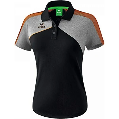 Image of Erima Women&#039;s Premium One 2.0 Polo Shirt, Grey Marl/Neon Orange/Black, Size 40