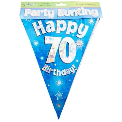 Image of OakTree Happy 70th Birthday Bunting, Foil, Blue, 10 x 1 cm