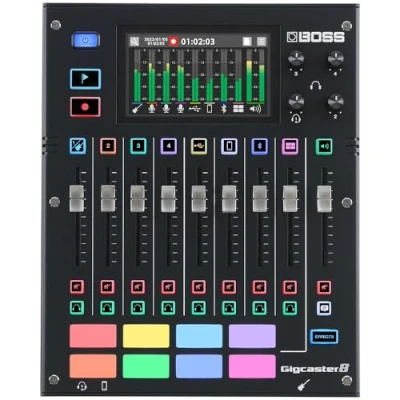 Image of BOSS Gigcaster 8 Channel Audio Streaming Mixer with Direct Guitar/Bass Input 4 XLR/TRS Combo Inputs Built In Stereo Mic SFX Pads 20x14 USB Interface Onboard Recording Bluetooth