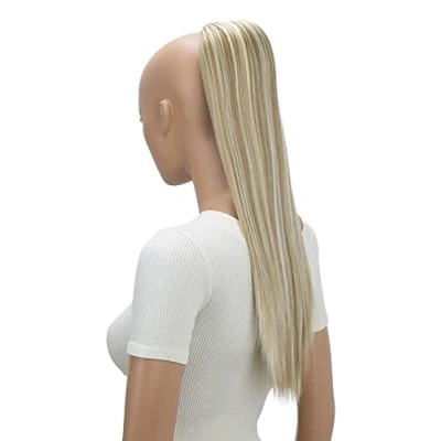 Image of CAISHA 22&quot; Hairpiece Ponytail Extension Heat Resistant Synthetic Fiber Straigth Natural Blonde With Highlights PH528