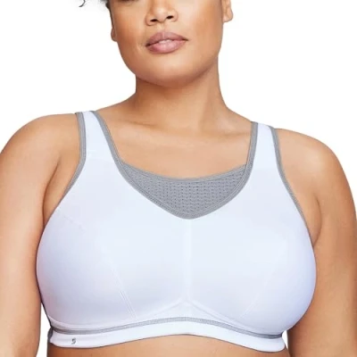 Image of Glamorise Full Figure Plus Size No Bounce Camisole Elite Sports Bra Wirefree #1067 White/Gray