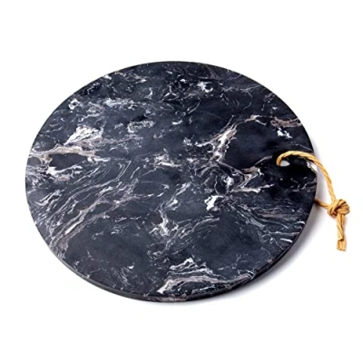 Image of bar@drinkstuff Black Marble Round Serving Board 11.8inch / 30cm Single Cheese Board, Platter