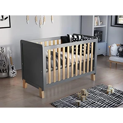 Image of Love For Sleep Francis Wooden Baby Cot Bed 120x60cm with FREE Deluxe Aloe Vera Mattress (Grey &amp; Pine)