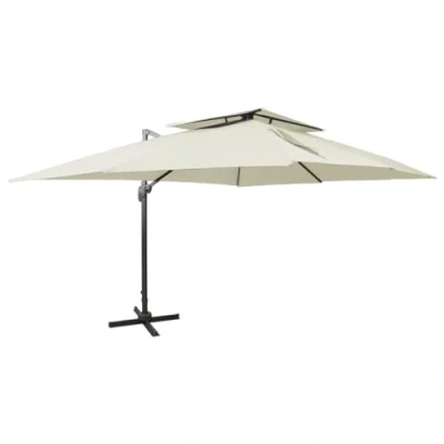 Image of vidaXL Cantilever Garden Parasol Sand Outdoor Umbrella, Adjustable Tilt/Rotation, UV Protection, 400x300cm, Aluminium Frame
