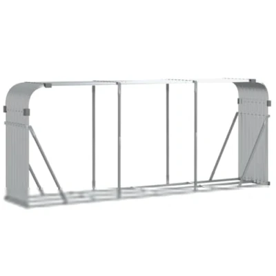 Image of vidaXL Silver Galvanised Steel Log Holder Rack Weatherproof Firewood Storage Stand for Patio, Garden