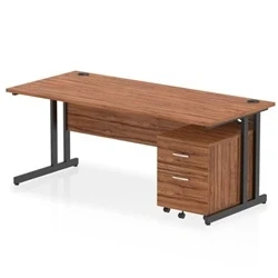 Image of Impulse 1800x800 Desk Walnut/Black Cantilever Leg 2 Drawer Mobile Ped