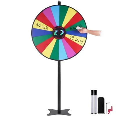 Image of VEVOR 36 inch Spinning Prize Wheel, 18 Slots Roulette Wheel with a Dry Erase and 2 Markers, Tabletop or Floor Standing Win Fortune Spin Games in Party Pub Trade Show Carnival