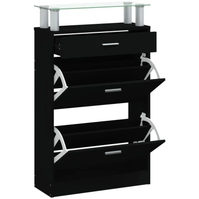 Image of vidaXL Shoe Cabinet Black 63x24x104 cm Engineered Wood