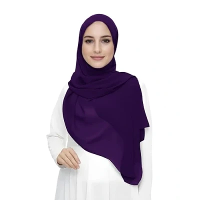 Image of Premium Chiffon Hijab Head Scarf Shawl Wrap for Muslim Women Lightweight (Dark Purple)