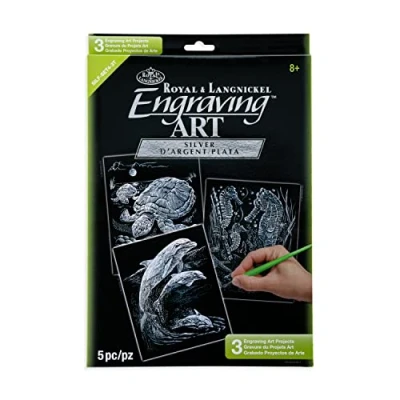 Image of Royal &amp; Langnickel Silver Engraving Art A4 Sea Life Designed Painting Set (Pack of 3)