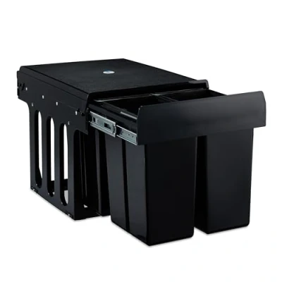 Image of Relaxdays 4 compartment built in trash can, pull out kitchen can for base cabinet, ABS, black, 35.1 x 34.3 48 cm,10031541