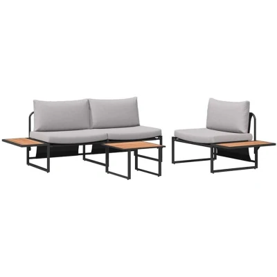 Image of vidaXL 3 Piece Garden Sofa Set with Light Grey Cushions