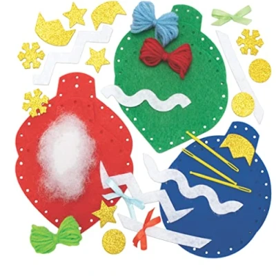 Image of Baker Ross FC151 Christmas Bauble Sewing Kits Pack of 3, Set for Children, Creative Activities Kids, Ideal Arts and Crafts Project