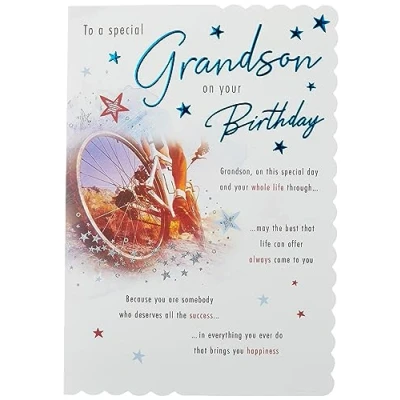 Image of Piccadilly Greetings Traditional Birthday Card Grandson 9 x 6 inches,redgreybluepink