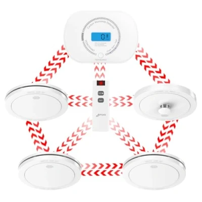 Image of CPVAN Wireless Interlinked Smoke, Heat &amp; Carbon Monoxide Alarm Bundle, Scotland England Law Compliant 10 year Battery Life, Pre Linked Fire Detectors for Home,CE BS Certified,5 Pack + 1 Remote