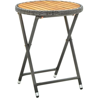 Image of vidaXL Tea Table Grey 60 cm Poly Rattan and Solid Acacia Wood