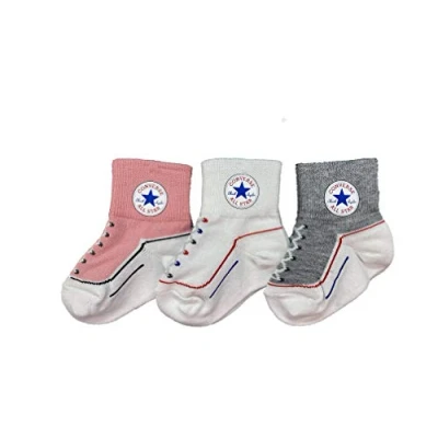 Image of Converse Chuck Infant Quarter 3 PACK Unisex Socks for kids, Size: 6.5 9.5, Coastal pink