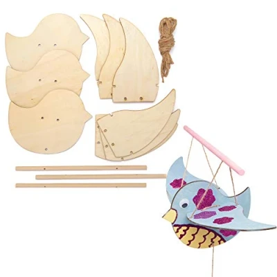 Image of Baker Ross AT557 Bird Wooden Flying Puppet Kits Pack of 3, Story Telling, Woodcraft Painting for Kids, Great Art Parties, Schools and Festive Crafting Activities