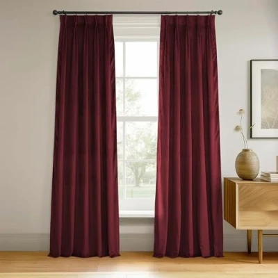 Image of HPD Half Price Drapes Velvet Blackout Curtains/Drapes 108 Inches Long 1 Panel Curtain Signature Pleated for Living Room &amp; Bedroom 25W X 108L, Burgundy