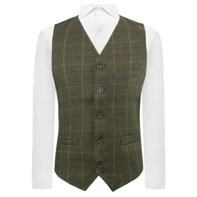 Image of King &amp; Priory Heritage Check Regency Green Mens Waistcoat, Tweed, Tailored Fit (3XL 48in Chest)