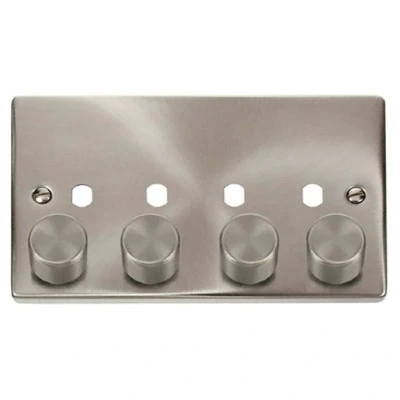Image of Click Deco 2 Gang Unfurnished Dimmer Plate and Knobs 1600W Max 4 Apertures Satin Chrome VpsC154PL