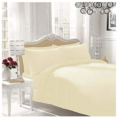 Image of WOT NON IRON Luxury Parcale Plain Dyed Duvet Cover &amp; 2 Pillow Cases Bed Set (Cream, King)