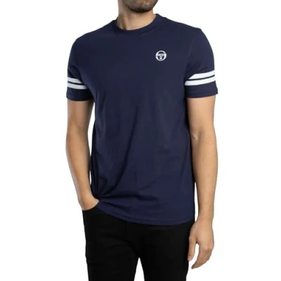 Image of Sergio Tacchini Grello Crew Neck T Shirt Maritime Blue/White (UK, Alpha, L, Regular, Blue/White)