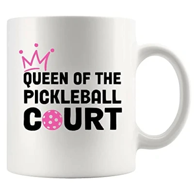 Image of Panvola Queen of the Pickleball Court Gifts for Women Ceramic Mug Lovers Coffee Cup 11 oz White Novelty Drinkware (11 oz)