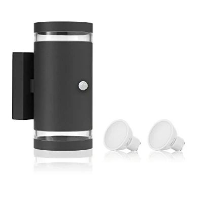 Image of Auraglow PIR Motion Sensor Double Up &amp; Down Outdoor Wall Security Light Anthracite Grey Cool White