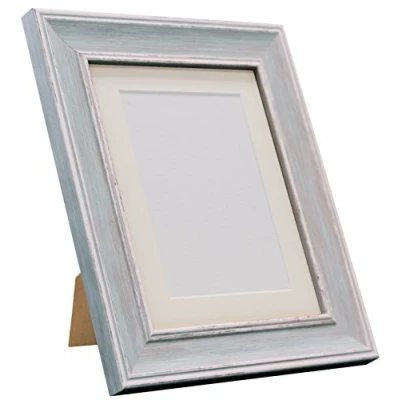 Image of FRAMES BY POST Scandi Distressed Blue Picture Photo Frame with Ivory mount 30 x 40 cm For Image size 12 10 Inch