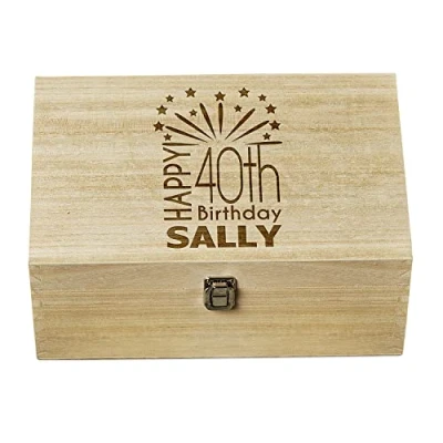 Image of Raised Words 40th Birthday Gift Personalised Large wooden Keepsake Box