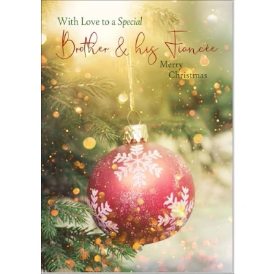 Image of doodlecards Brother and Fiancee Christmas Card Tree Bauble Medium Size for &amp; with Plain Envelope