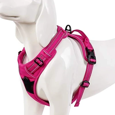 Image of WINHYEPET True Love Dog Harness, No Pull Reflective Pet Harness with 2 Leash Clips Adjustable Soft Padded Vest Easy Control Handle for Small Medium Large TLH5651(Fushcia,L)