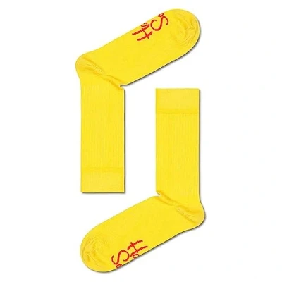 Image of Happy Socks Solid Rib Printed Crew Socks, Multicoloured, 41 46