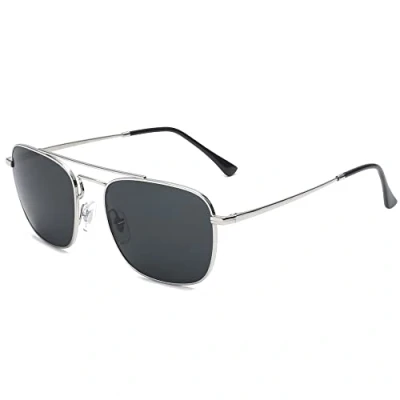 Image of Jim Halo Retro Square Pilot Sunglasses Premium Glass Lens Flat Metal Eyewear Men Women (Silver/Grey)