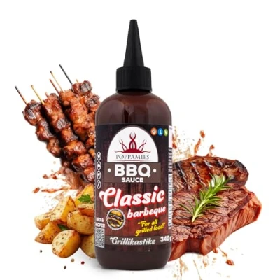 Image of Poppamies BBQ Sauce Classic Barbeque Traditional &amp; Versatile Flavor Perfect for Meat Chicken Veggies Gluten Free Vegan 340g