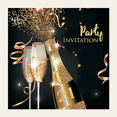 Image of Dotty about Paper Party Invitations Gold Sparkle Champagne Pack of 10 21st (665)